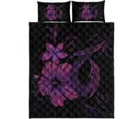 Hawaii Fish Hook Kanaka Map Hibiscus Poly Quilt Bed Set - Pink Art - Polynesian Pride