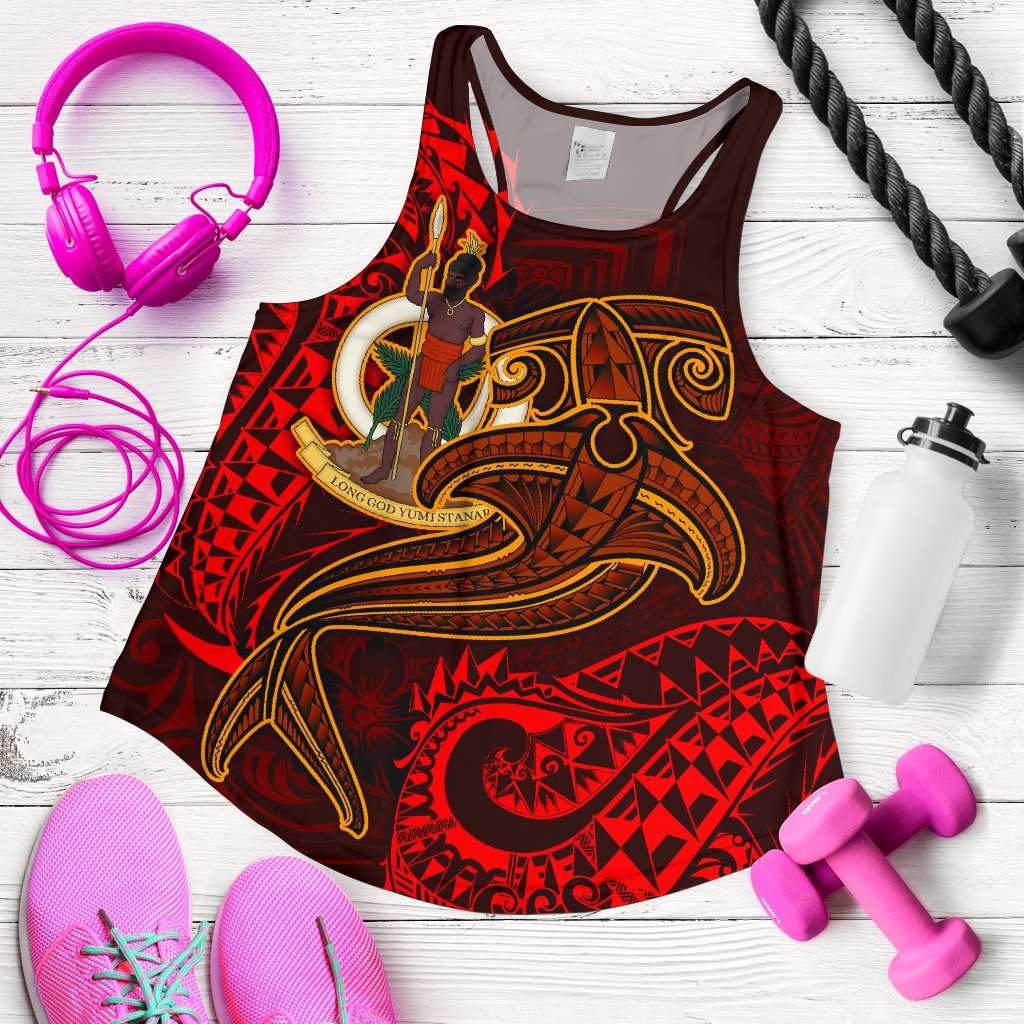 Vanuatu Polynesian Women's Racerback Tank - Red Shark Polynesian Tattoo Red - Polynesian Pride