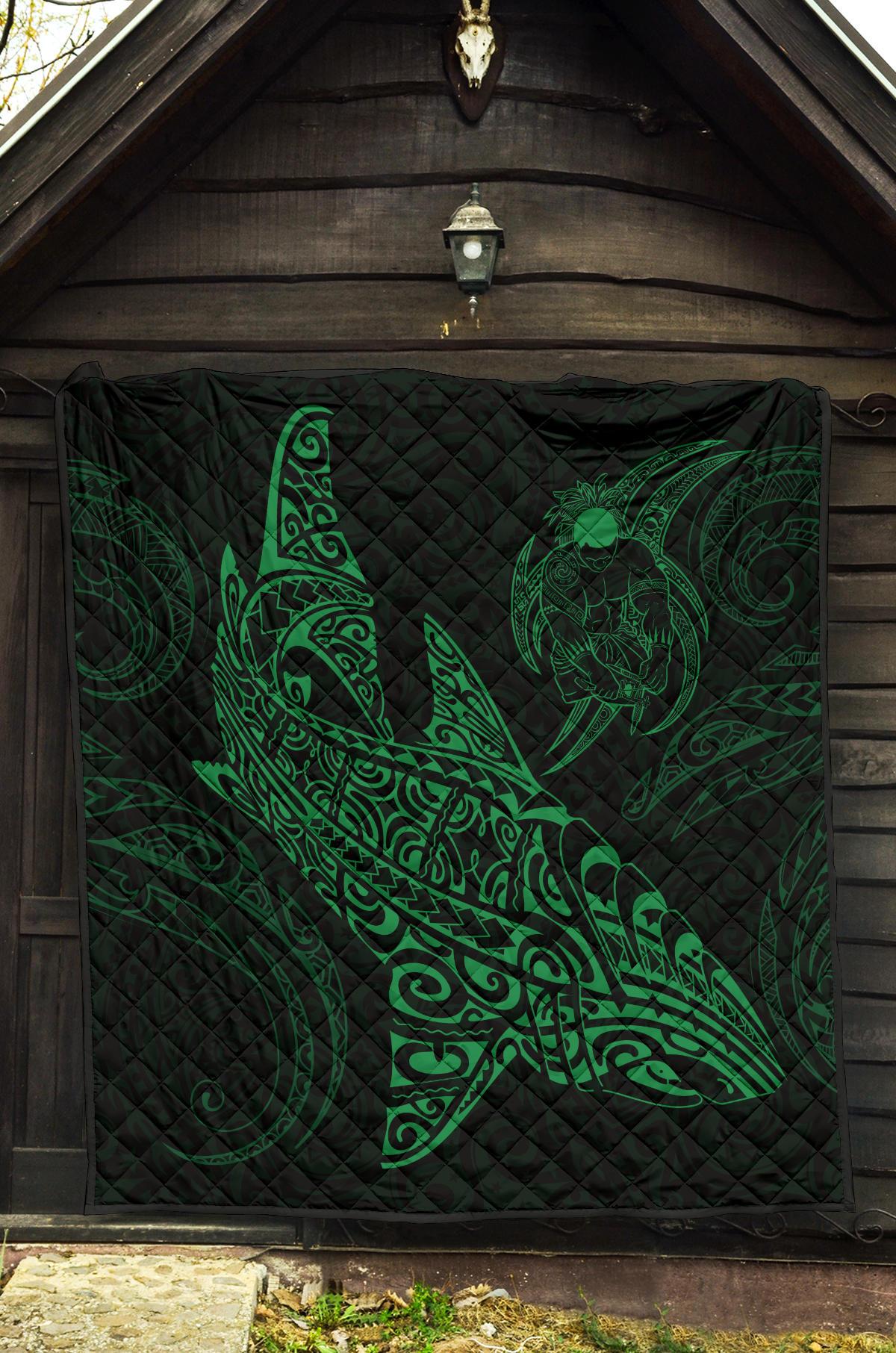 Polynesian Quilt - Polynesian Green Shark Warrior Tattoo - Polynesian Pride
