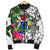 Cook Islands Custom Personalised Men's Bomber Jacket White - Turtle Plumeria Banana Leaf - Polynesian Pride