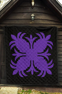Hawaiian Premium Quilt Royal Pattern - Black And Purple - A2 Style - Polynesian Pride