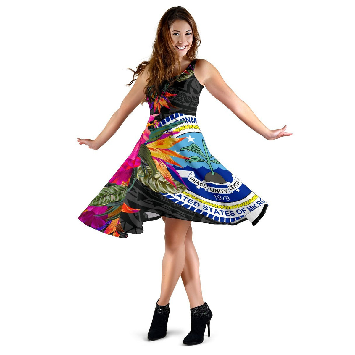 Federated States Of Micronesia Midi Dress - Hibiscus Micronesian Pattern - Polynesian Pride