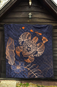 Personalized - Hawaii Kakau Polynesian Turtle Map Premium Quilt - Indigo Special Edition - Polynesian Pride