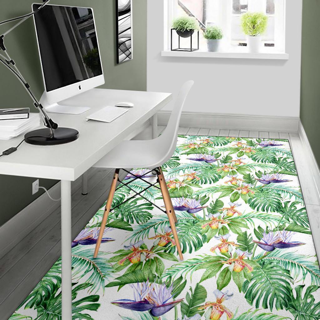 Tropical Orange Orchids Strelitzia Monstera Rug - Polynesian Pride