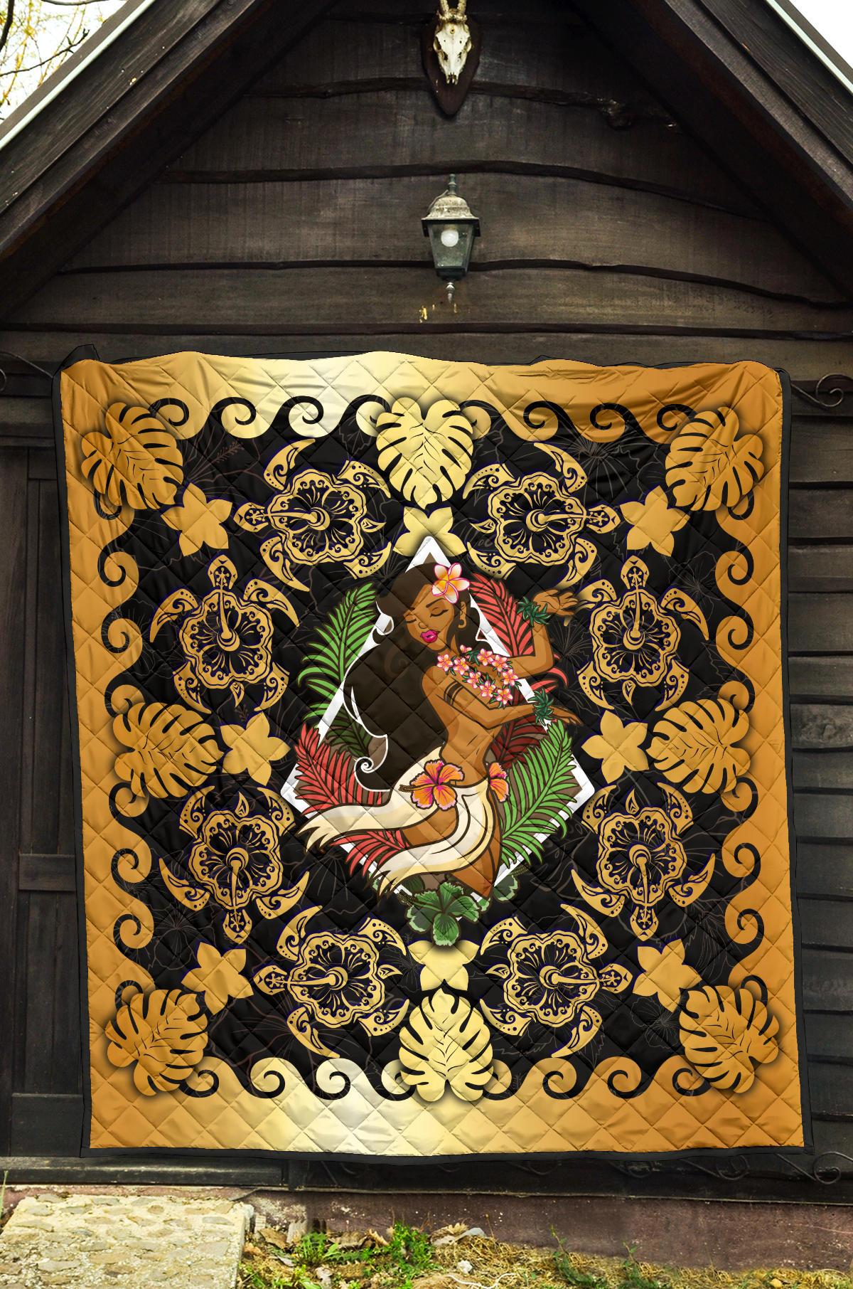 Hawaii Polynesian Premium Quilt - Hawaiian Dancing Girl Gold - Polynesian Pride