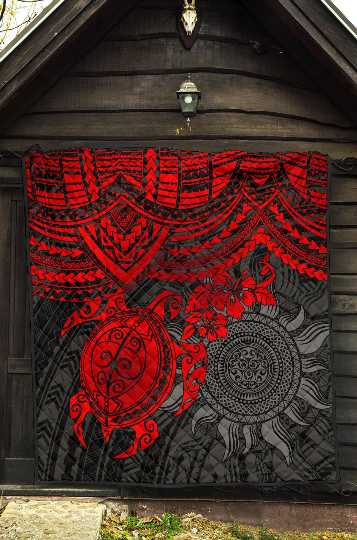 Polynesian Premium Quilt - Polynesian Red Turtle Hibiscus - Polynesian Pride