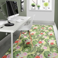 Tropical Hibiscus, Plumeria Green Rug - Polynesian Pride