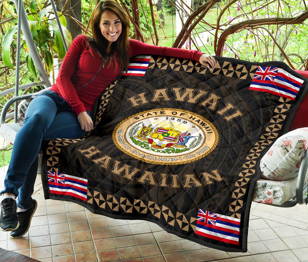Hawaii Flag Polynesian Premium Quilt Gold - Love Style - Polynesian Pride
