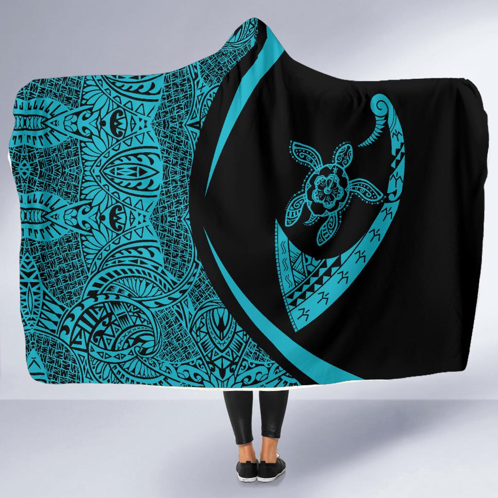 Hawaii Turtle Fish Hook Polynesian Hooded Blanket Blue - Circle Style - Polynesian Pride