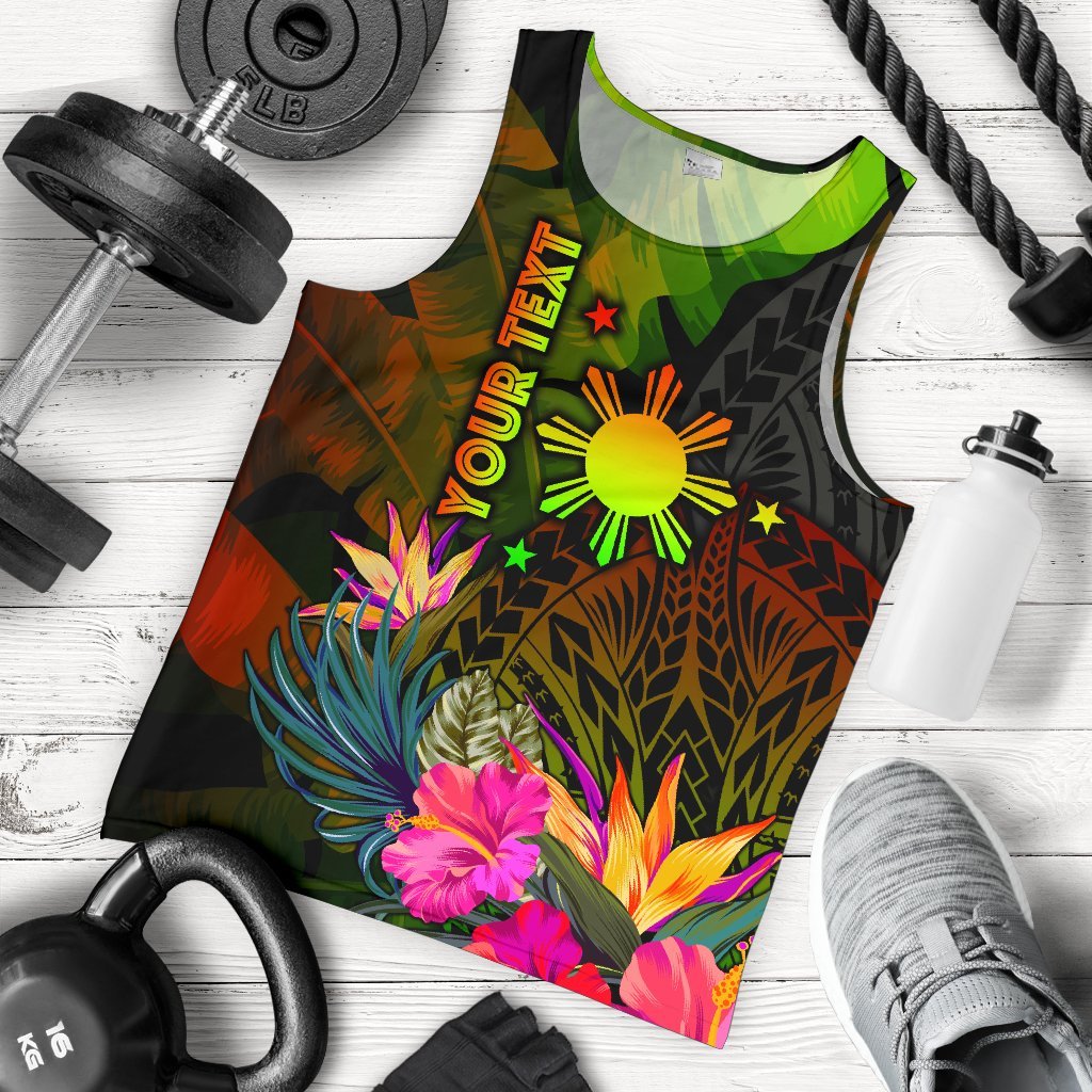 The Philippines Polynesian Personalised Men's Tank Top - Hibiscus and Banana Leaves Reggae - Polynesian Pride