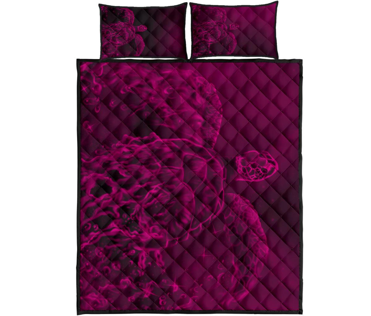 Hawaii Sea Turtle Water Color Travel Galaxy Quilt Bed Set - AH - Pink Art - Polynesian Pride