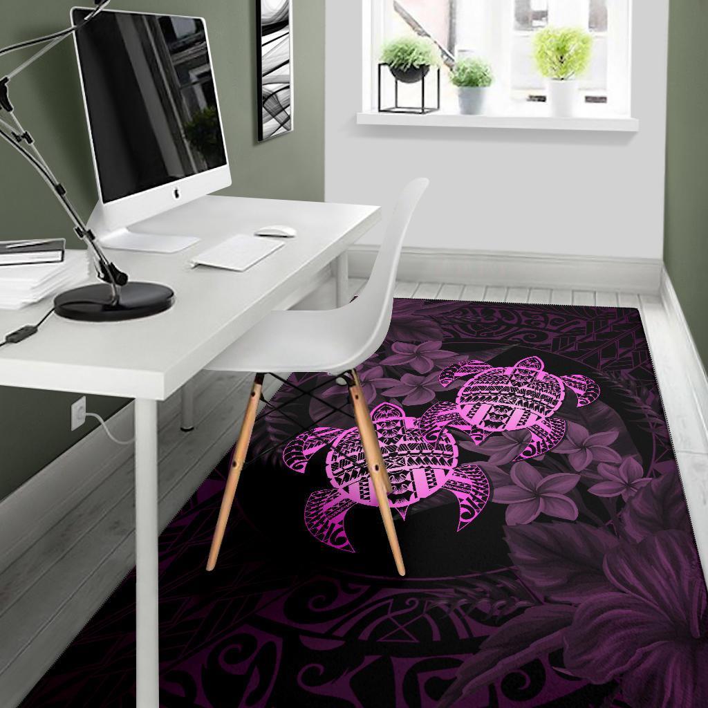 hawaii Rug - Turtle Strong Pattern Hibiscus Plumeria Pink AH - Polynesian Pride