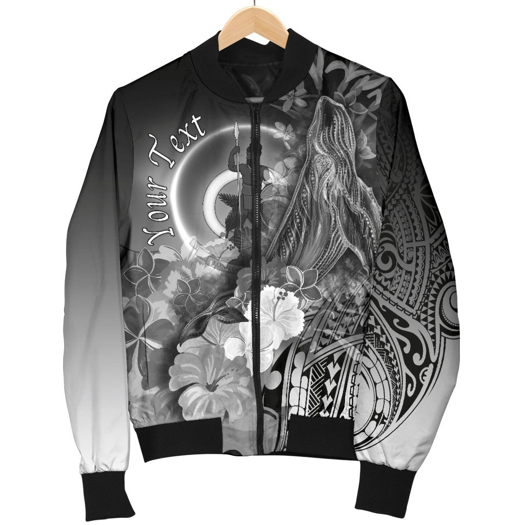 Vanuatu Custom Personalised Men's Bomber Jacket - Humpback Whale with Tropical Flowers (White) - Polynesian Pride