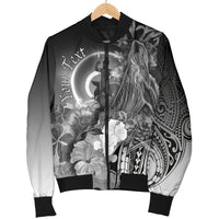 Vanuatu Custom Personalised Men's Bomber Jacket - Humpback Whale with Tropical Flowers (White) - Polynesian Pride