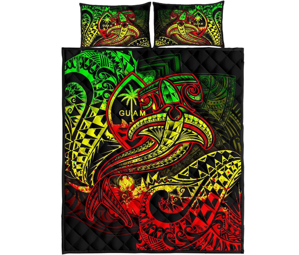 Guam Polynesian Quilt Bed Set - Reggae Shark Polynesian Tattoo - Polynesian Pride