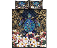 Kanaka Maoli (Hawaiian) Quilt Bed Set - Polynesian Turtle Plumeria Coconut Tree Gold Gold - Polynesian Pride