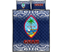 Guam Quilt Bed Set - Guam Coat Of Arms Fog Style Blue - Polynesian Pride