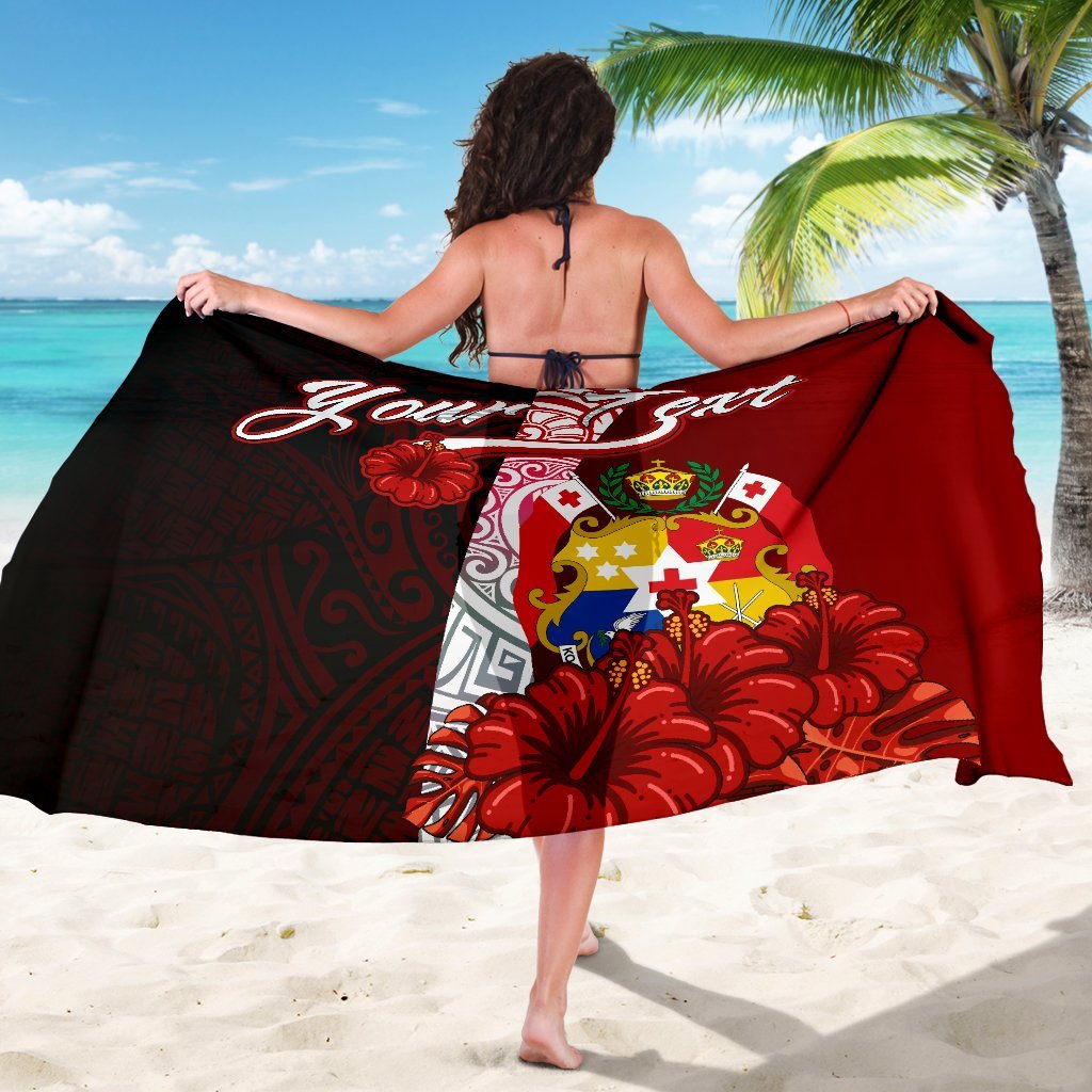Tonga Polynesian Custom Personalised Sarong - Coat Of Arm With Hibiscus - Polynesian Pride