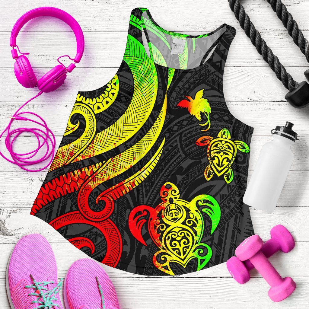 Papua New Guinea Women's Racerback Tank - Reggae Tentacle Turtle Art - Polynesian Pride