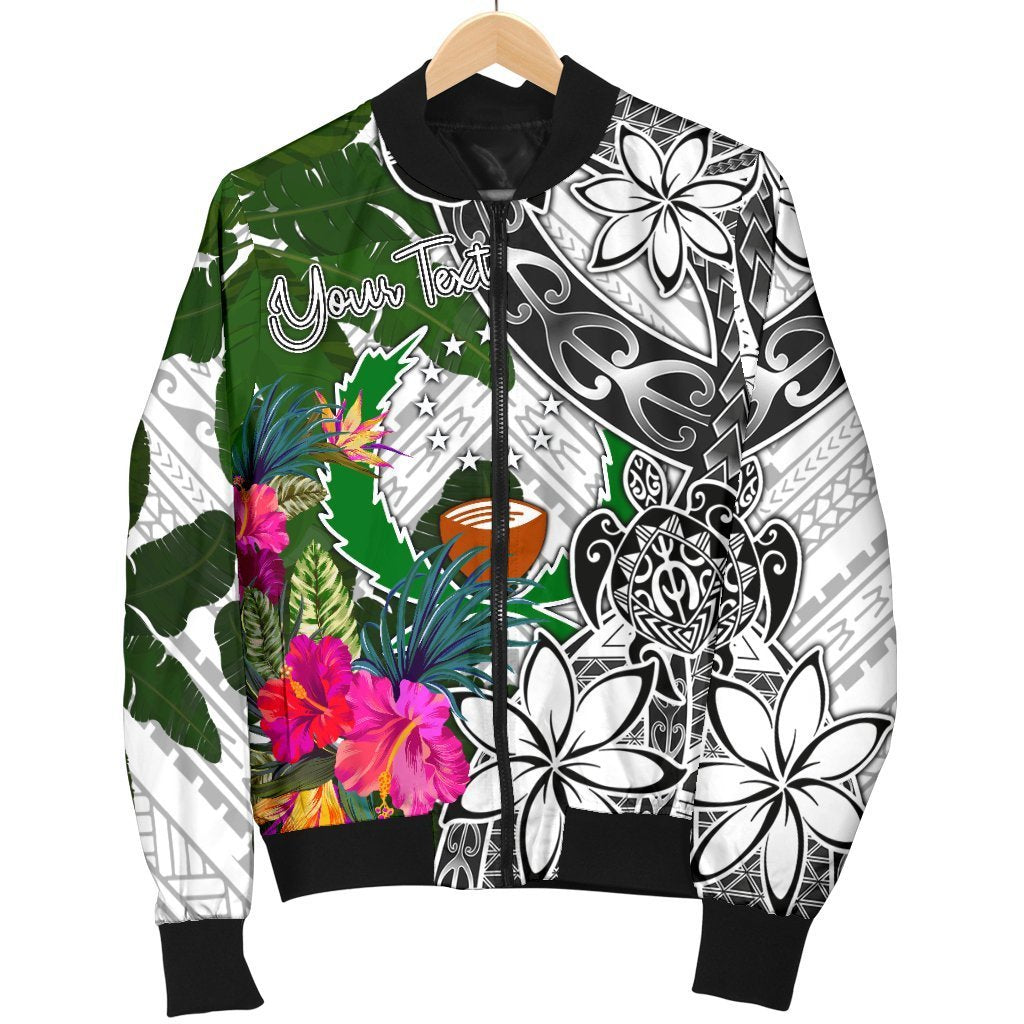 Pohnpei Custom Personalised Men's Bomber Jacket White - Turtle Plumeria Banana Leaf - Polynesian Pride