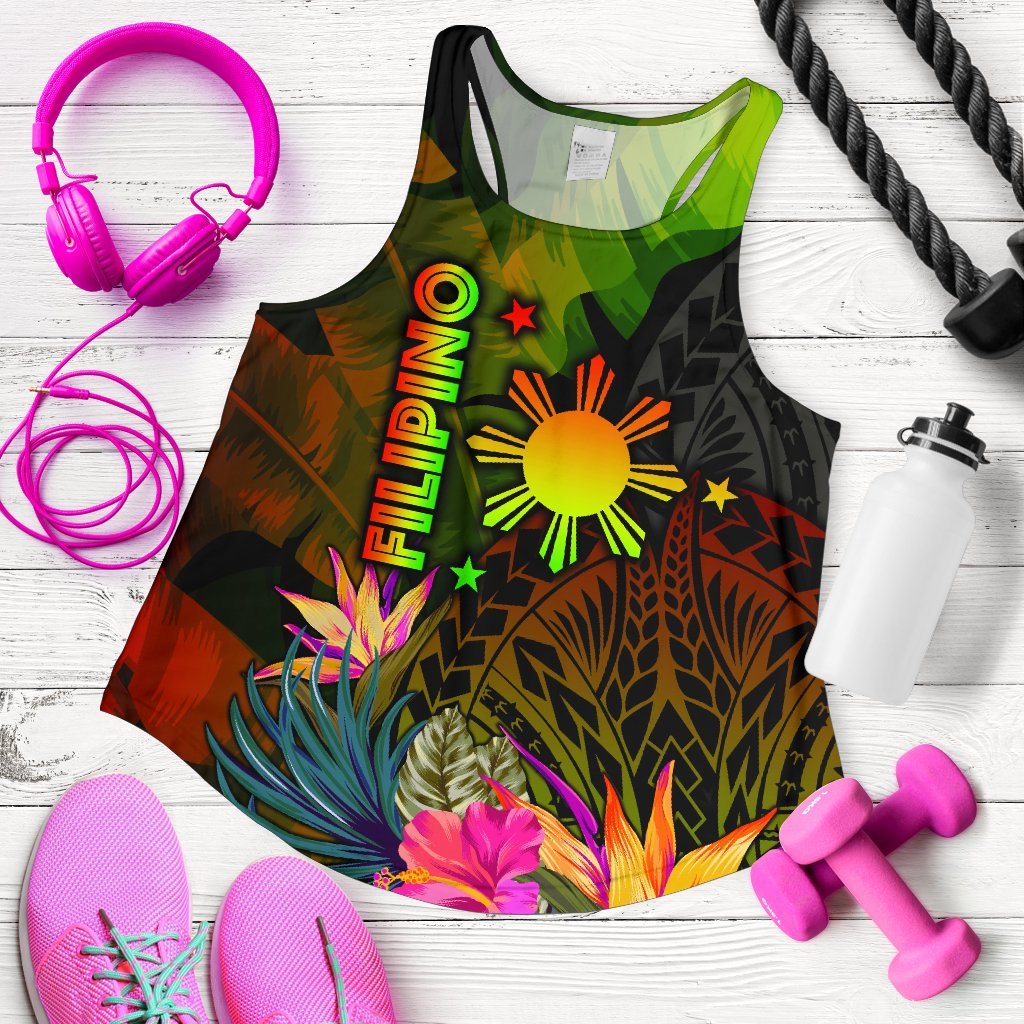 The Philippines Polynesian Women's Racerback Tank - Hibiscus and Banana Leaves Art - Polynesian Pride