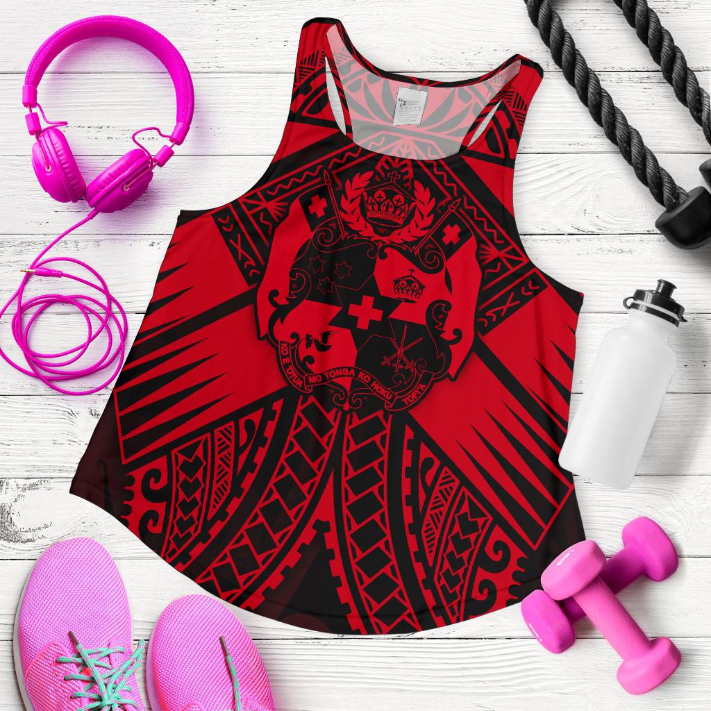 Tonga Polynesian Women's Racerback Tank - Tonga Red Seal with Polynesian tattoo Red - Polynesian Pride