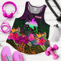 Papua New Guinea Personalised Women's Racerback Tank - Summer Hibiscus Art - Polynesian Pride