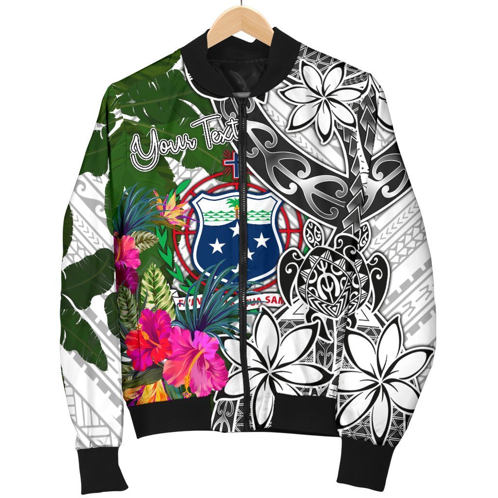Samoa Custom Personalised Men's Bomber Jacket White - Turtle Plumeria Banana Leaf - Polynesian Pride