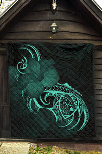 Hawaii Map Turtle Hibiscus Divise Turquoise Polynesian Premium Quilt - Polynesian Pride