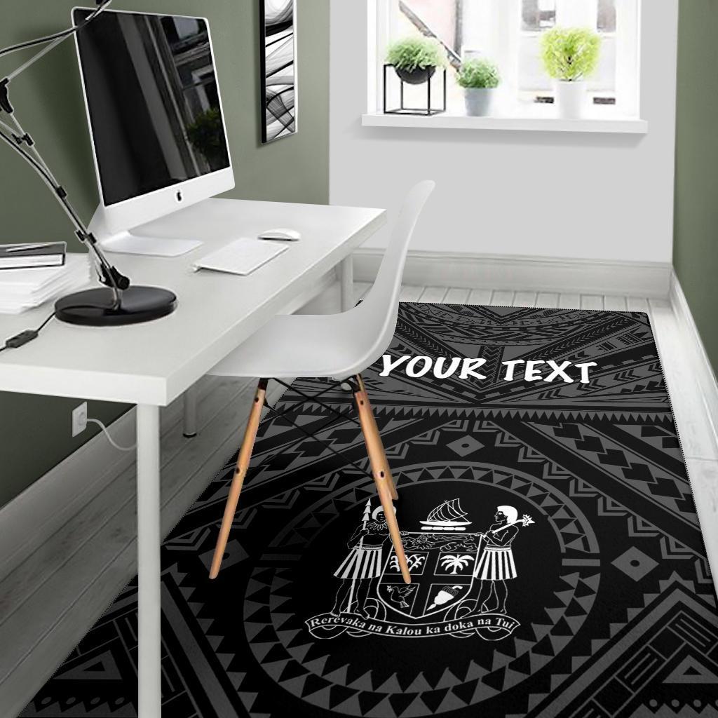 Fiji Personalised Area Rug - Fiji Seal With Polynesian Tattoo Style ( Black) - Polynesian Pride
