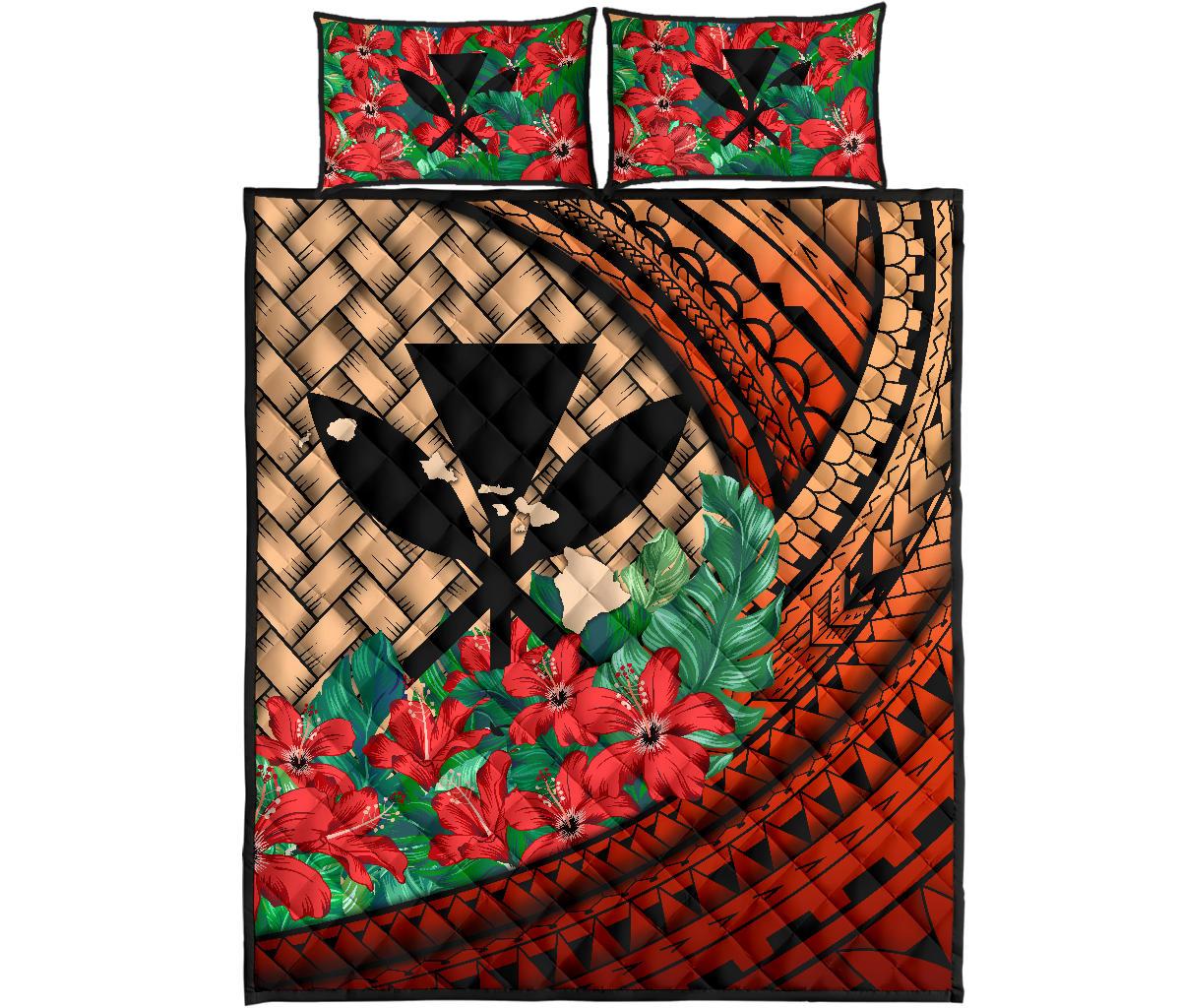 Kanaka Maoli (Hawaiian) - Quilt Bed Set Lauhala Polynesian Hibiscus Red Red - Polynesian Pride