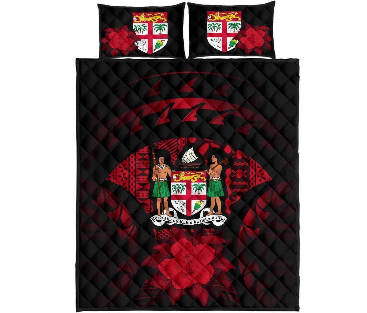Fiji Polynesian Quilt Bed Set Hibiscus Red - Polynesian Pride