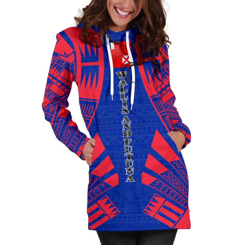 Wallis And Futuna Hoodie Dress - Polynesian Tattoo Flag - Polynesian Pride