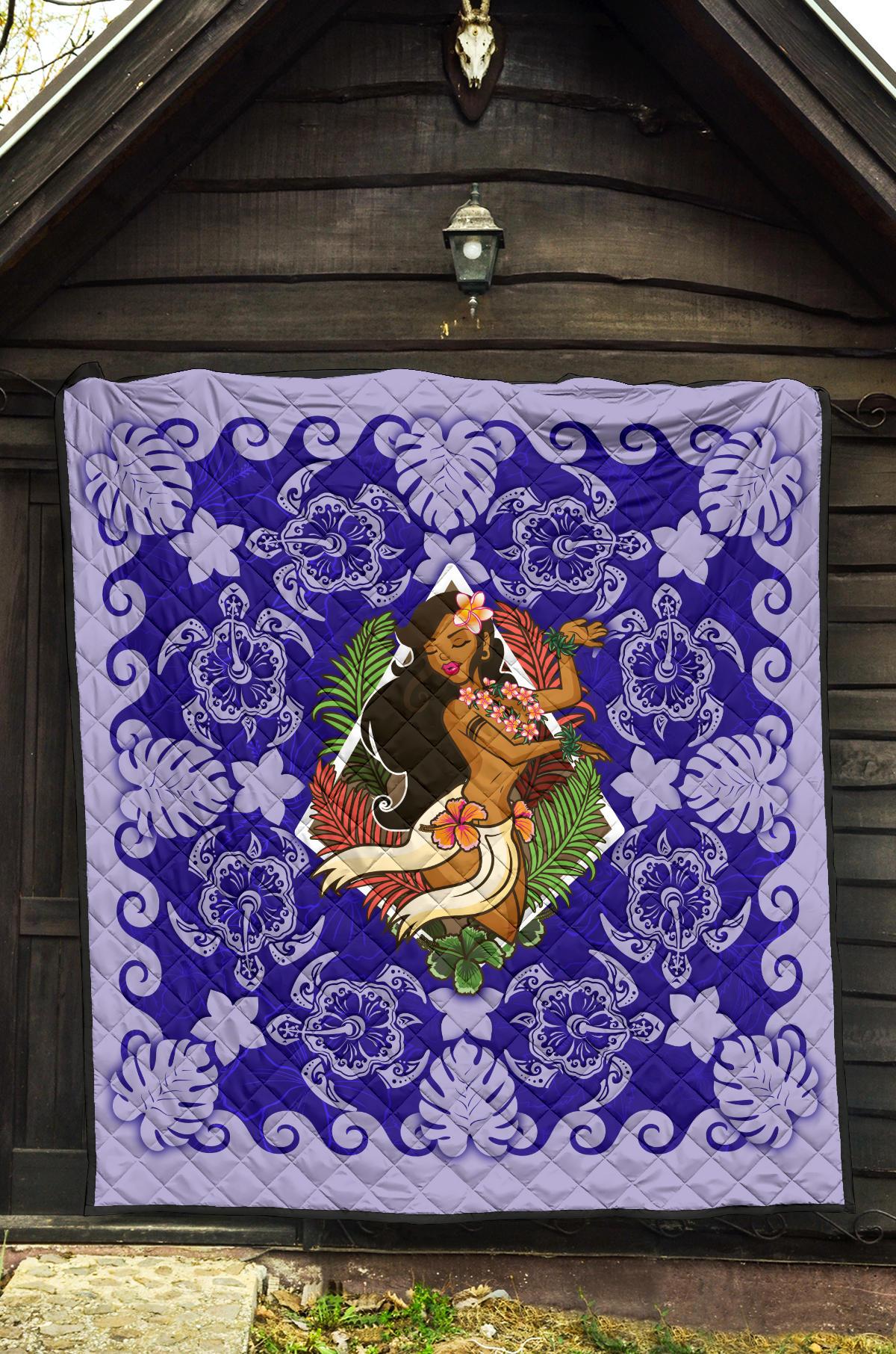 Hawaii Polynesian Premium Quilt - Hawaiian Dancing Girl Blue - Polynesian Pride