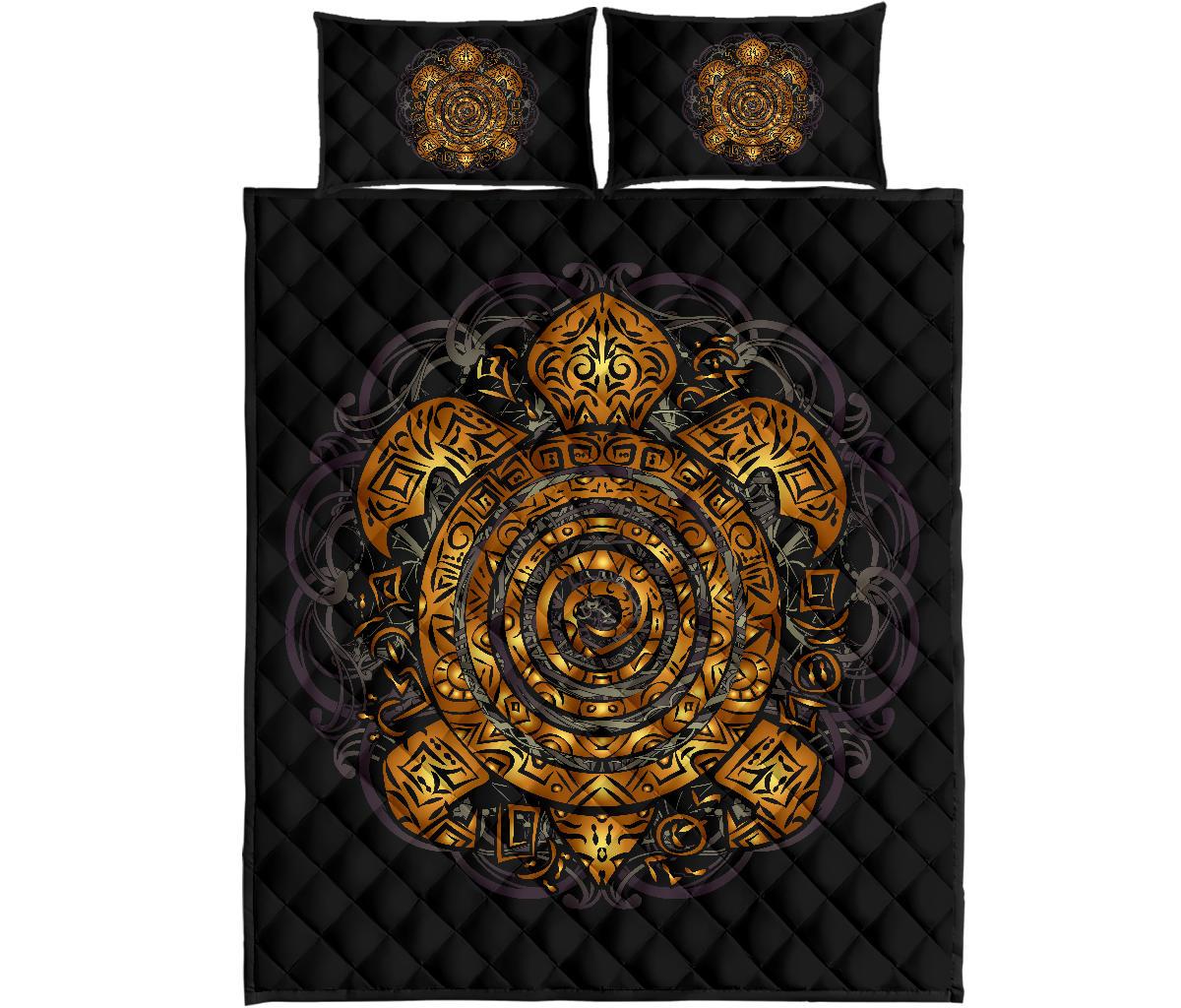 Polynesian Quilt Bed Set - Gold Sea Turtle Maori Style - Polynesian Pride