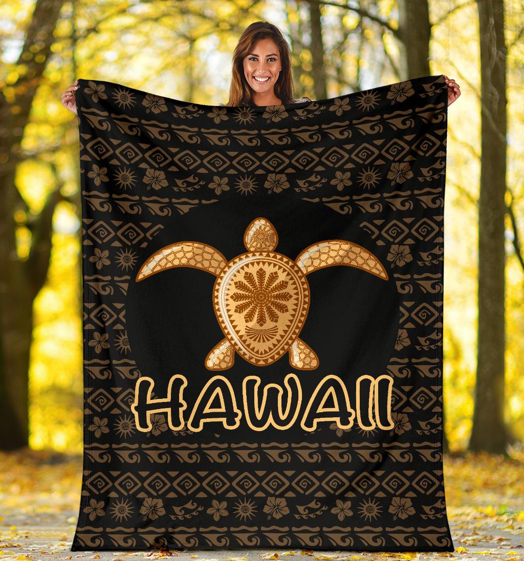 Hawaii Turtle Golden Premium Blankets - Polynesian Pride