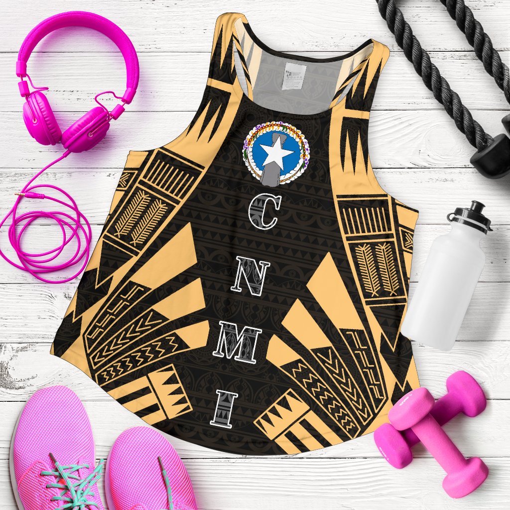 Northern Mariana Islands Women Racerback Tank - Polynesian Tattoo Gold - Polynesian Pride