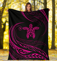 Hawaii Turtle Hibicus Premium Blanket - Frida Style - Pink - Polynesian Pride