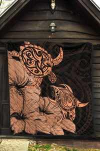 Hawaii Turtle Premium Quilt Polynesian Hibiscus Art Orange AH - Polynesian Pride