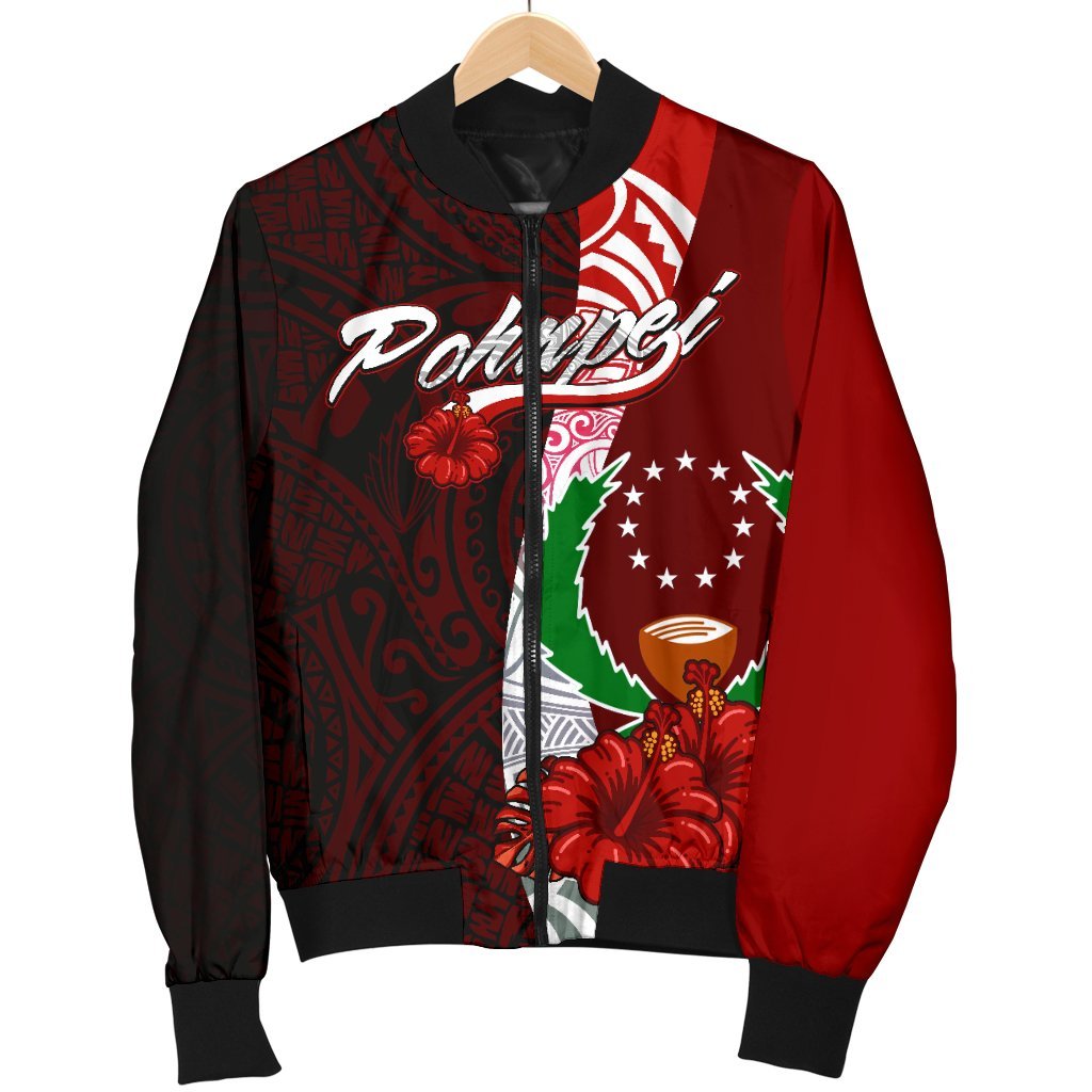 Pohnpei Micronesia Men's Bomber Jacket - Coat Of Arm With Hibiscus - Polynesian Pride
