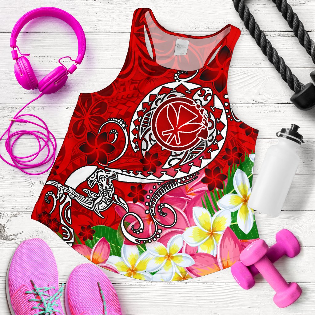 Hawaii Women's Racerback Tank - Turtle Plumeria Polynesian Tattoo Red Color Red - Polynesian Pride