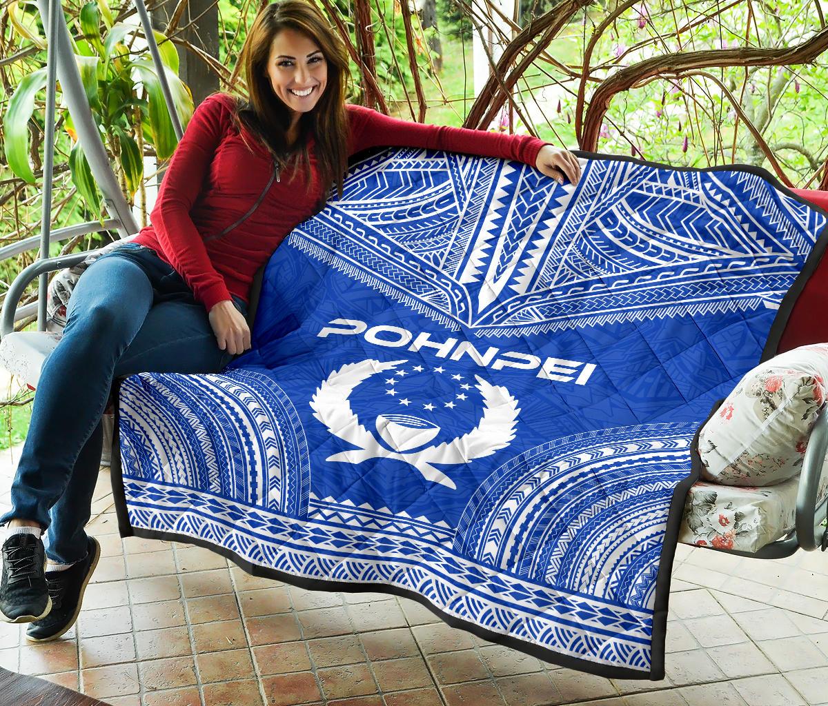 Pohnpei Premium Quilt - Pohnpie Flag Polynesian Chief Blue Version - Polynesian Pride