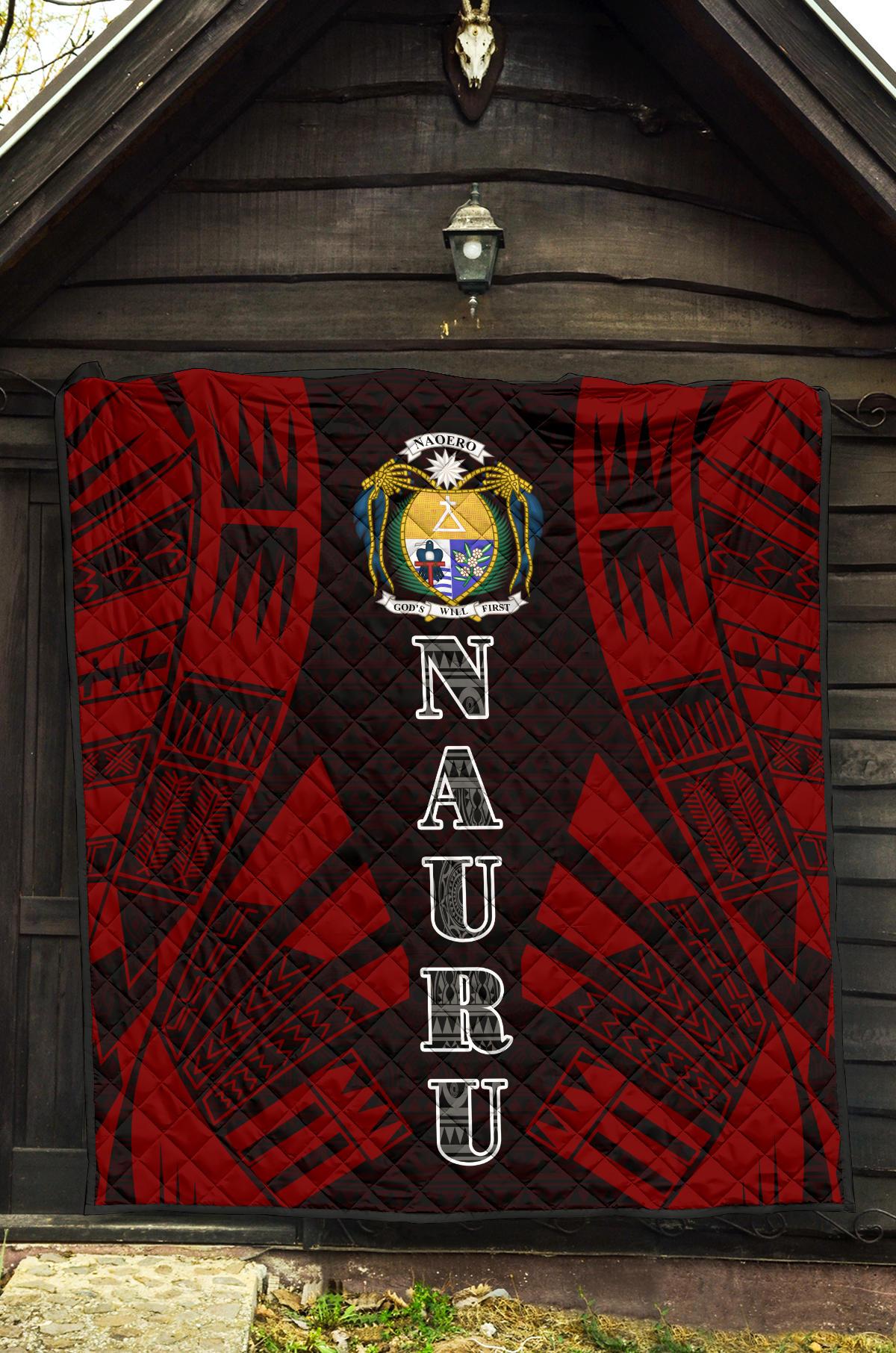 Nauru Premium Quilt - Nauru Coat Of Arms Polynesian Red Tattoo - Polynesian Pride