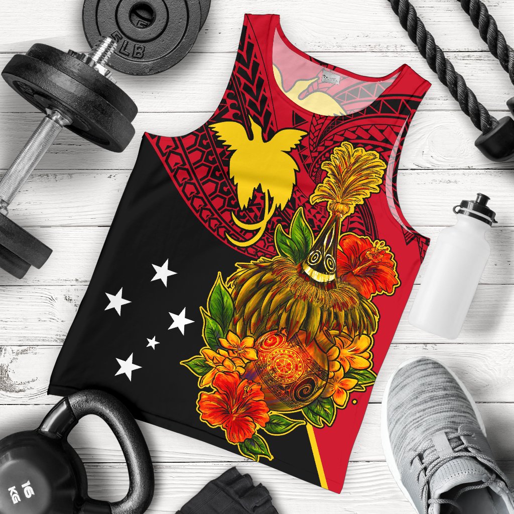 Papua New Guinea Tank Top - Tumbuan, Duk - duk and Lime Gourd RED - Polynesian Pride