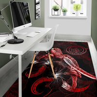 Palau Polynesian Area Rugs - Turtle With Blooming Hibiscus Red - Polynesian Pride