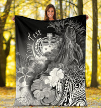 Custom Personalised Samoa Premium Blanket- Humpback Whale with Tropical Flowers (White) - Polynesian Pride