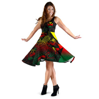 Wallis And Futuna Polynesian Midi Dress - Turtle Hibiscus Reggae - Polynesian Pride
