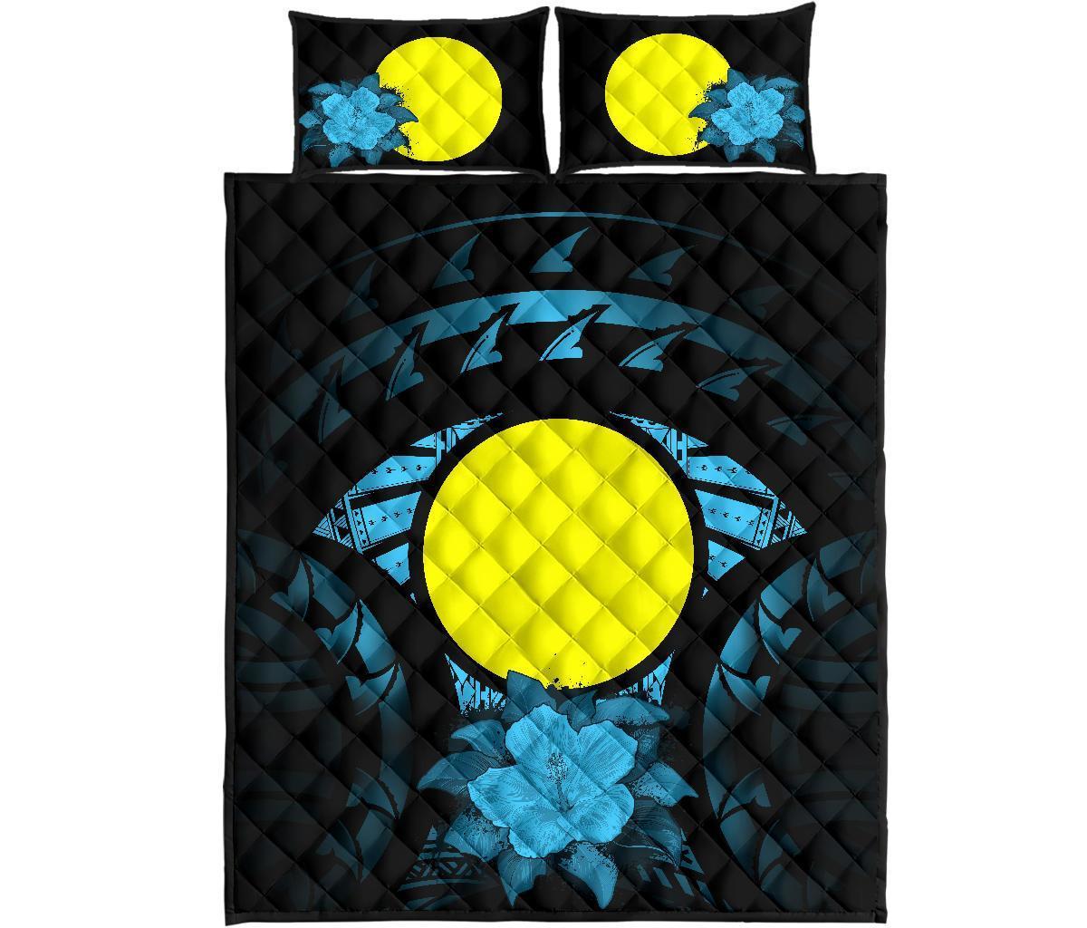 Palau Polynesian Quilt Bed Set Hibiscus Blue - Polynesian Pride