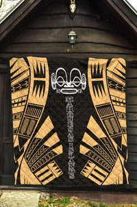 Marquesas Islands Premium Quilt - Marquesas Islands Tiki Face Polynesian Gold Tattoo - Polynesian Pride