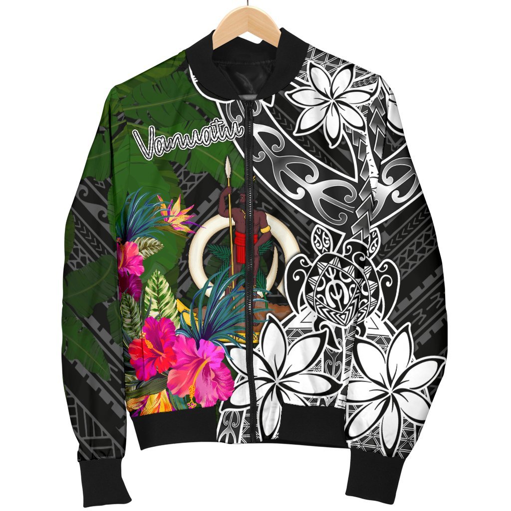 Vanuatu Men Bomber Jacket - Turtle Plumeria Banana Leaf - Polynesian Pride
